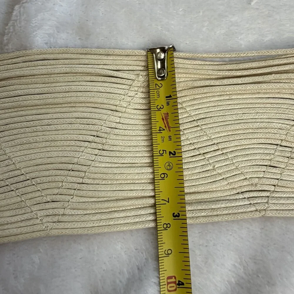 Coldwater Creek Ivory Wide Woven Cotton Belt Faux‎ Leather Accents Statement S/M